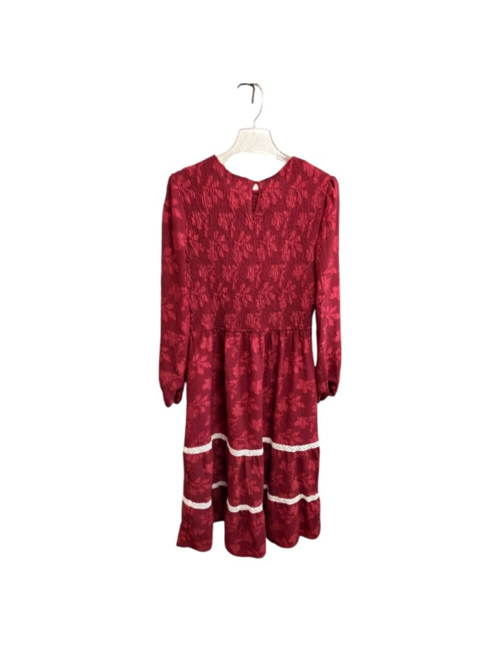 New Dress Modest A-Line Smocked Midi Floral Tiered Lace Sz L Wedding Guest - Picture 5 of 8